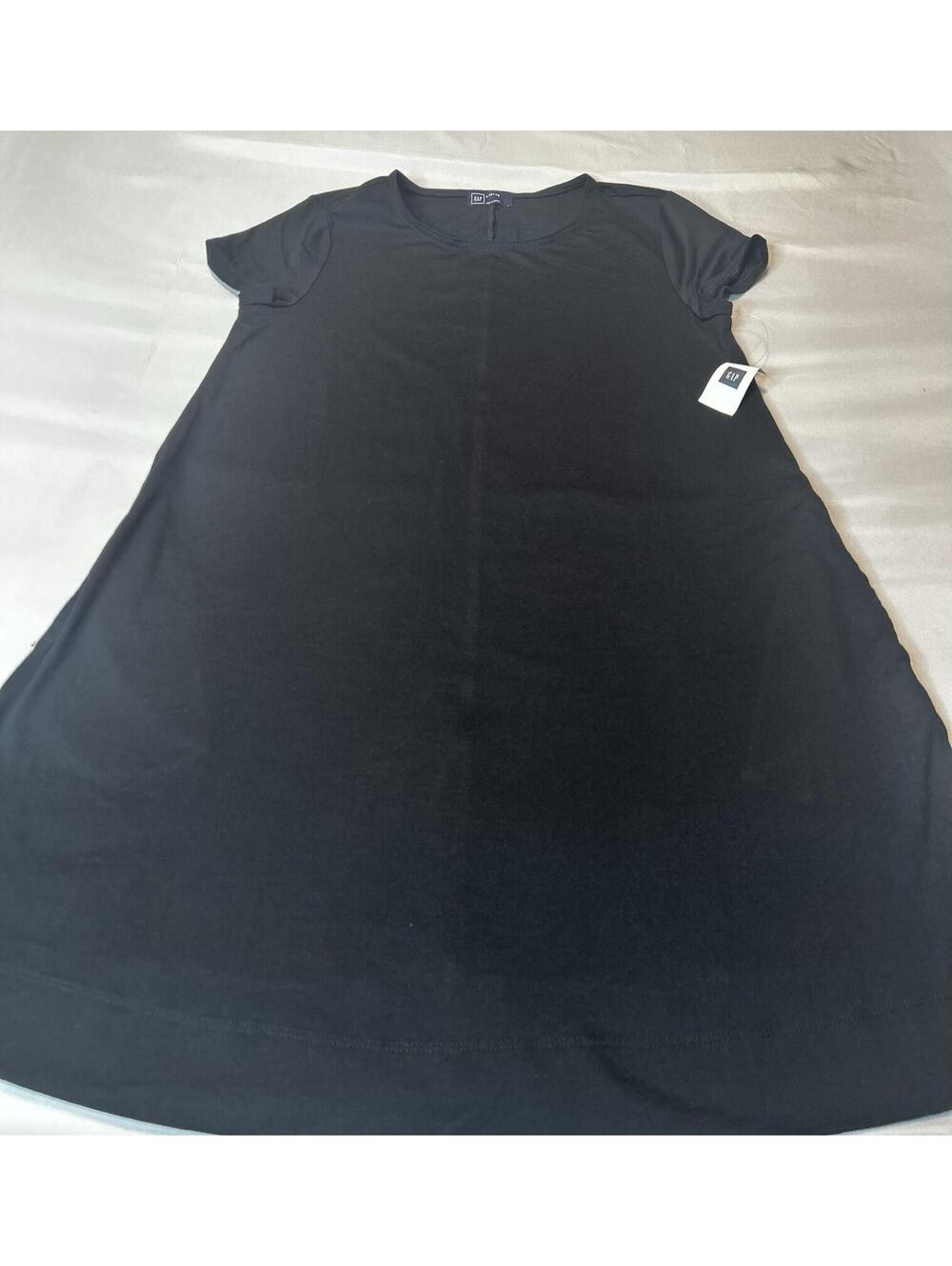 NWT GAP Petite S  Black Short Sleeve Swing Dress A-Line Knit T-Shirt Dress